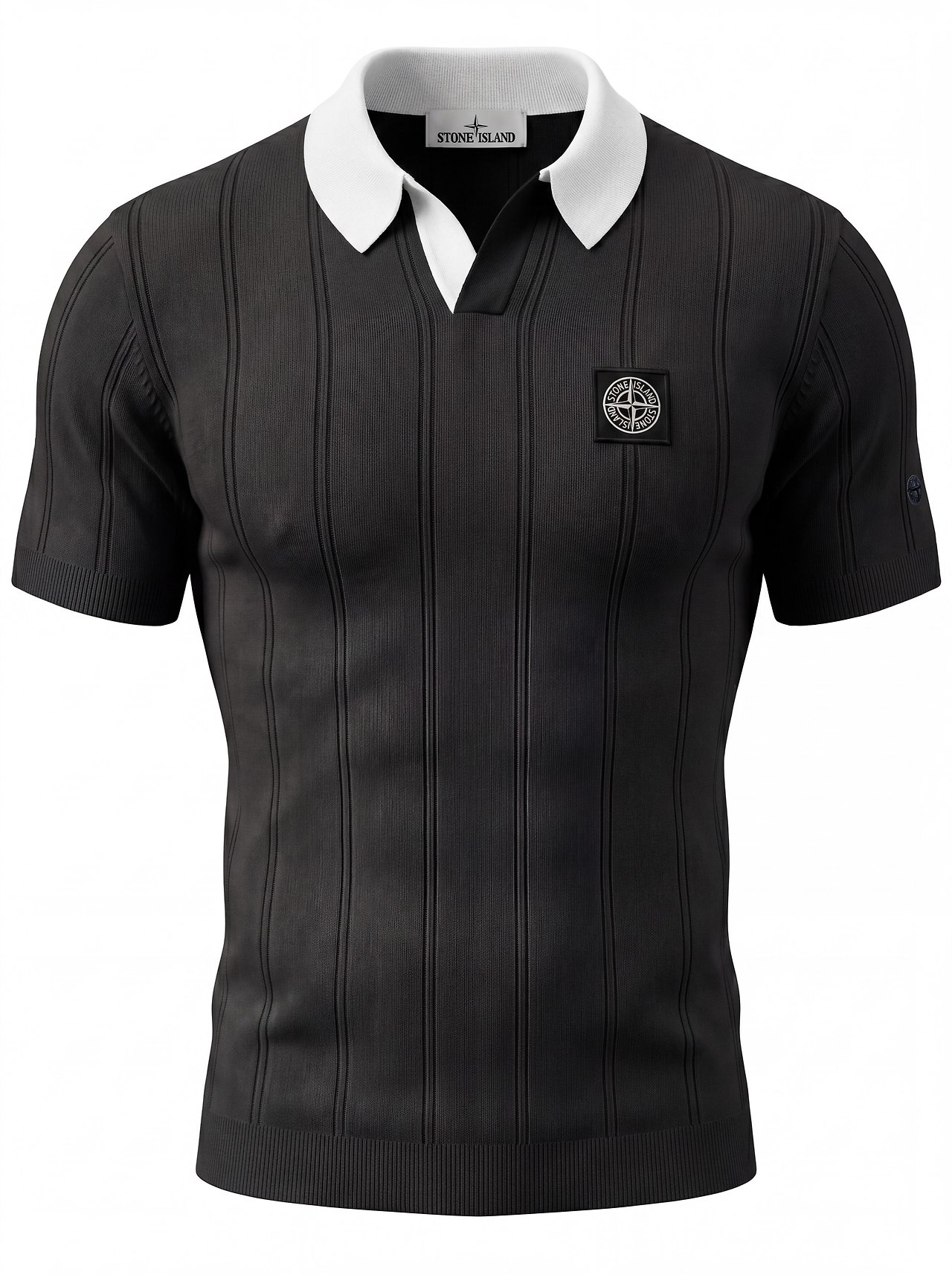 STONE ISLAND 스톤아일랜드 오픈카라 파인 게이지 리브 니트 반팔 3COLOR