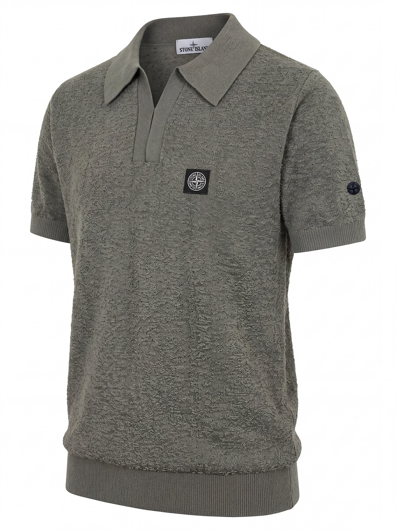 STONE ISLAND 스톤아일랜드 스퀘어 와펜 Y카라 니트 반팔 4COLOR