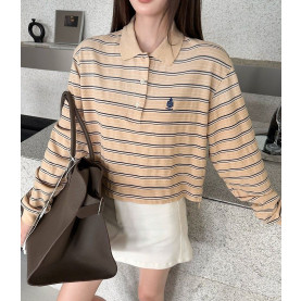 PRADA 프라다 607097 우먼 스트라이프 코튼 저지 폴로 티셔츠
