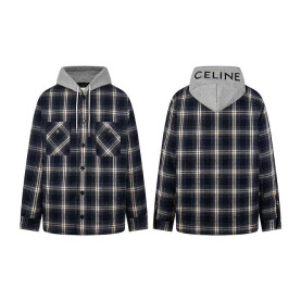 CELINE 셀린느 60192 체크 코튼 후드 오버 셔츠 자켓