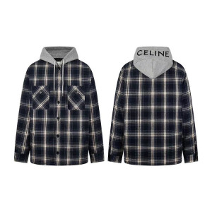 CELINE 셀린느 60192 체크 코튼 후드 오버 셔츠 자켓