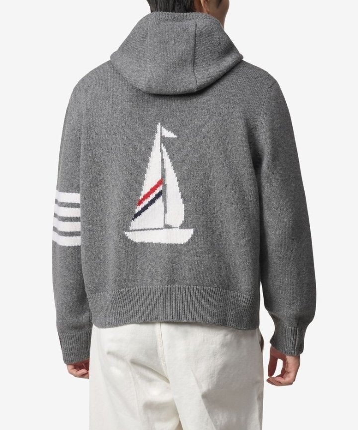 THOM BROWNE 톰브라운 세일 보트 인타르시아 사선 집업 후드 2COLOR