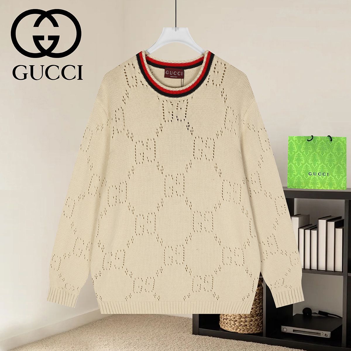 GUCCI 구찌 60070 GG 올오버 포인텔 자카드 니트
