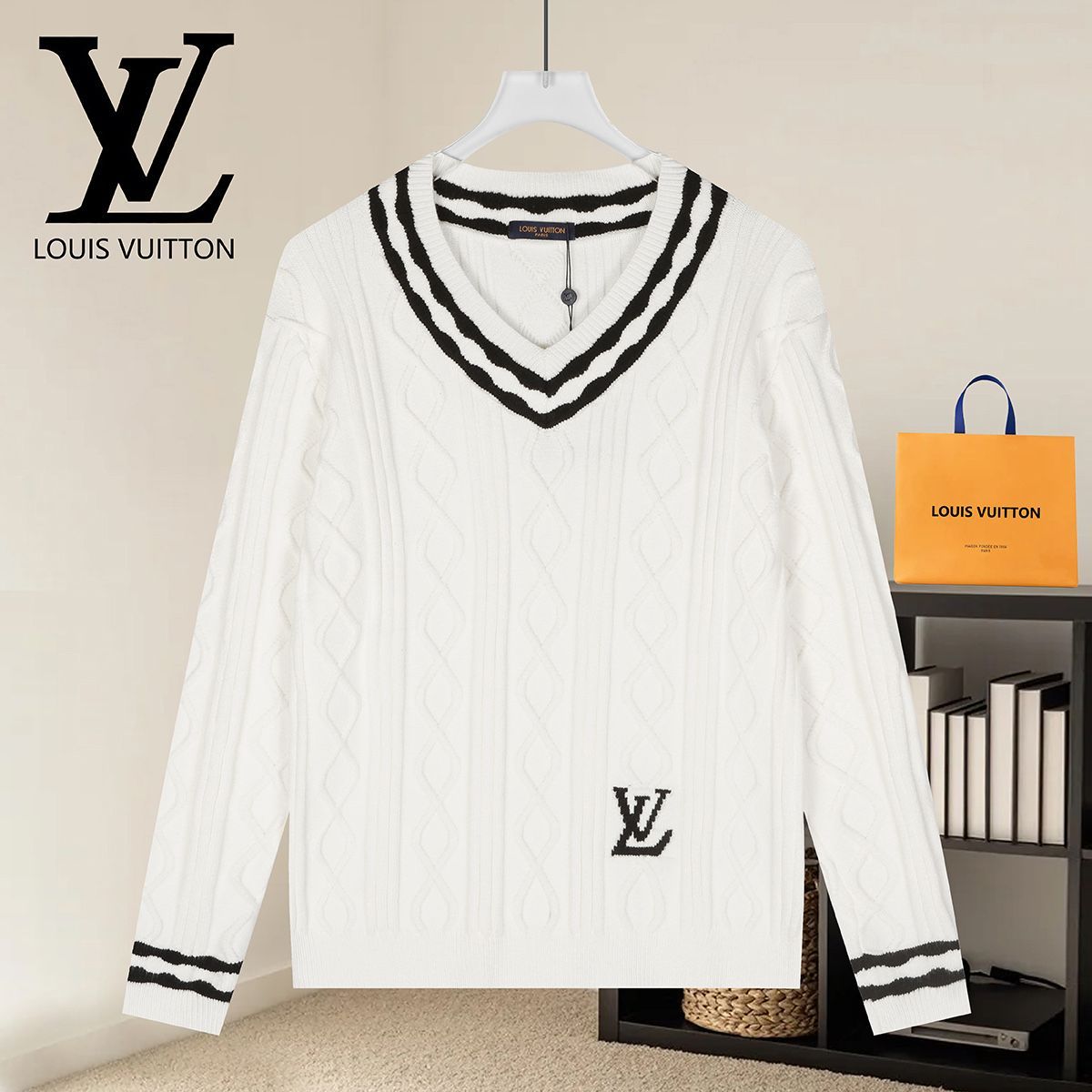 LOUIS VUITTON 루이비통 60089 시그니처 케이블 V넥 니트 2COLOR