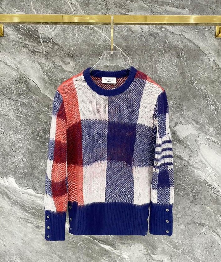 THOM BROWNE 톰브라운 60114 멀티 컬러 체크 사선 니트