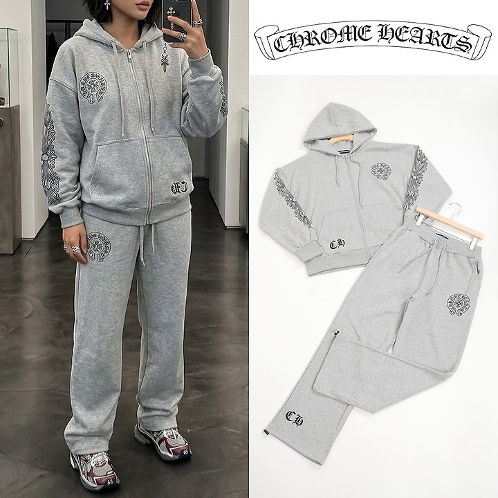 CHROME HEARTS 크롬하츠 여성 말굽 크로스 오버핏 후드집업 셋업
