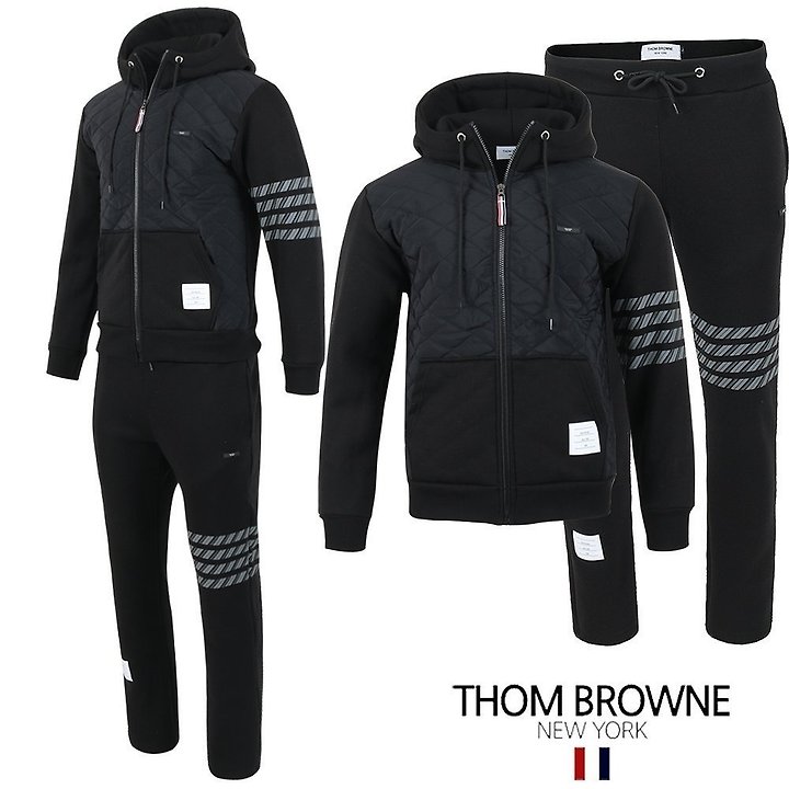 THOM BROWNE 톰브라운 사선 로고 패치 누빔 패딩 셋업