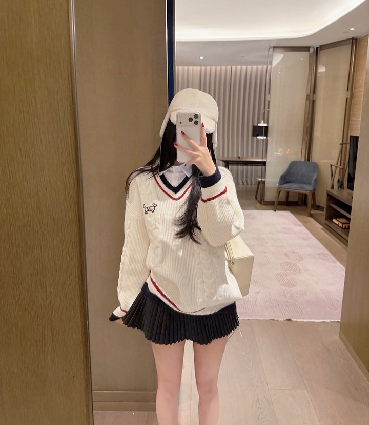 THOM BROWNE 톰브라운 퍼피 셔츠스웨터 & 플리츠 스커트 세트 3COLOR
